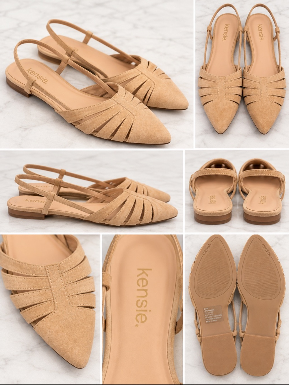 Kensie Tan Pointed Slingback Flats with Strappy Upper